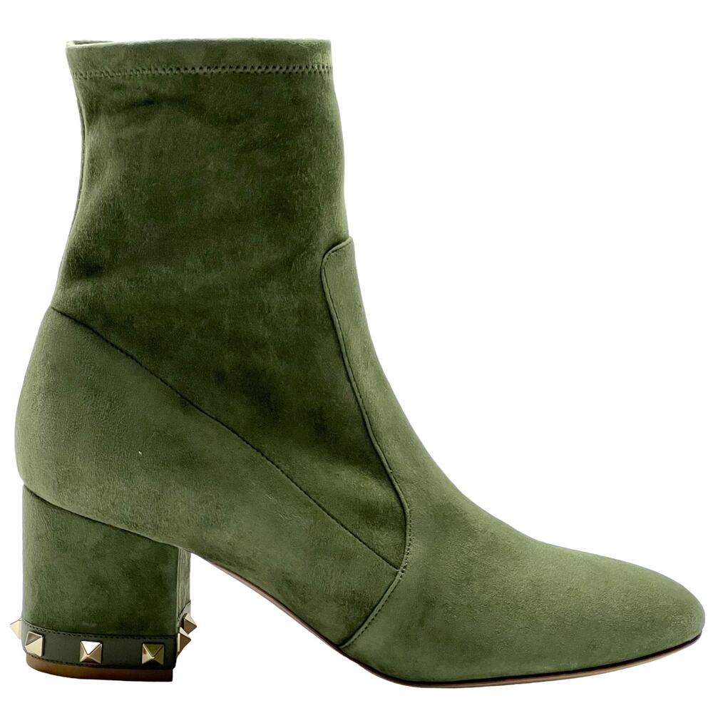 VALENTINO GARAVANI Rockstud Suede Ankle Boots EU 40 US 10 Green Block Heels